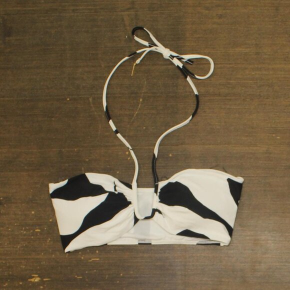 Vince Camuto Womens Halter Bandeau Bikini Swim Top V1D083 Black / Whte L - Picture 1 of 5